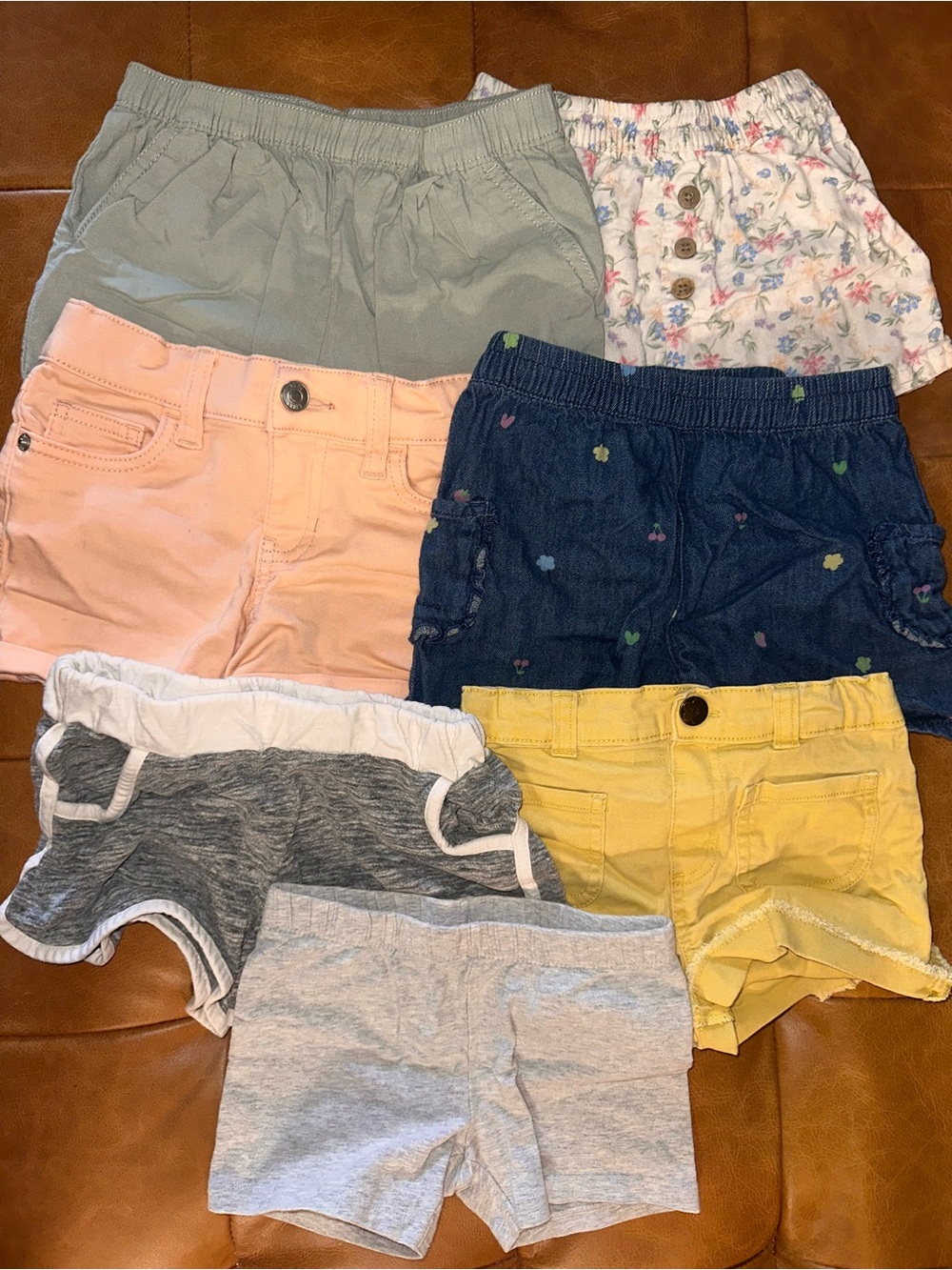 Little Girls Assorted Shorts Bundle Gray Orange Yellow Denim Green Floral